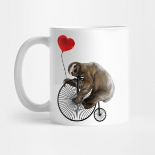 Sloth on Penny Farthing Velocipede with Heart Balloon Mug